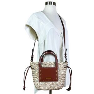 NEW House of Harlow | Woven Seaweed Leather Pocket Drawstring Crossbody Handbag